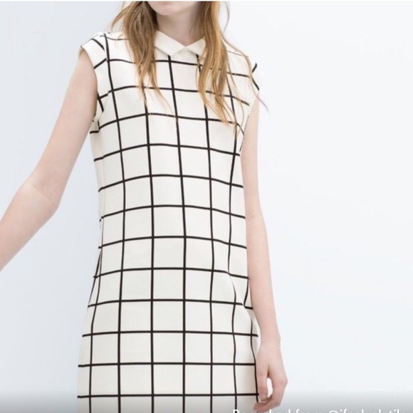 Zara Trafaluc Check Pattern Grid Mini Short Dress, Back/Off White, Size S - Picture 3 of 11